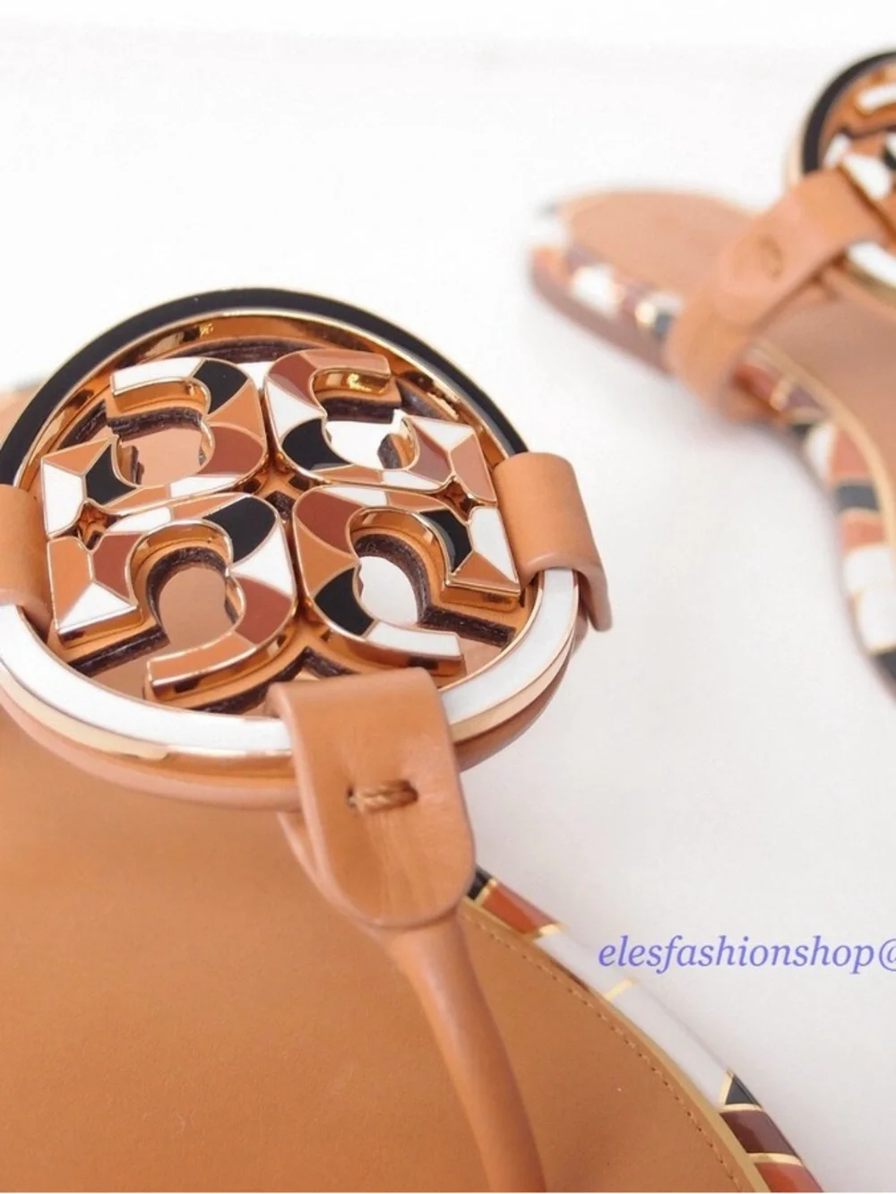 Tory Burch Enamel Miller VegLeather Logo Medallion Thong Sandals